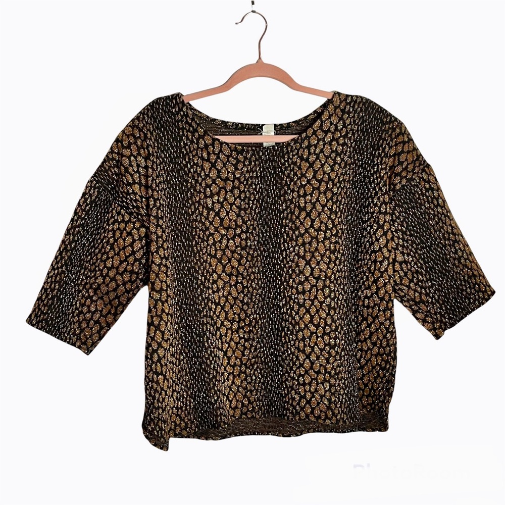 Vintage ILGWU metallic thread animal print top blouse padded shoulders oversized